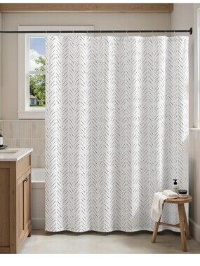 jinchan Shower Curtain Inky Moss Taupe Herringbone Chevron Curtain, Liner, Hooks